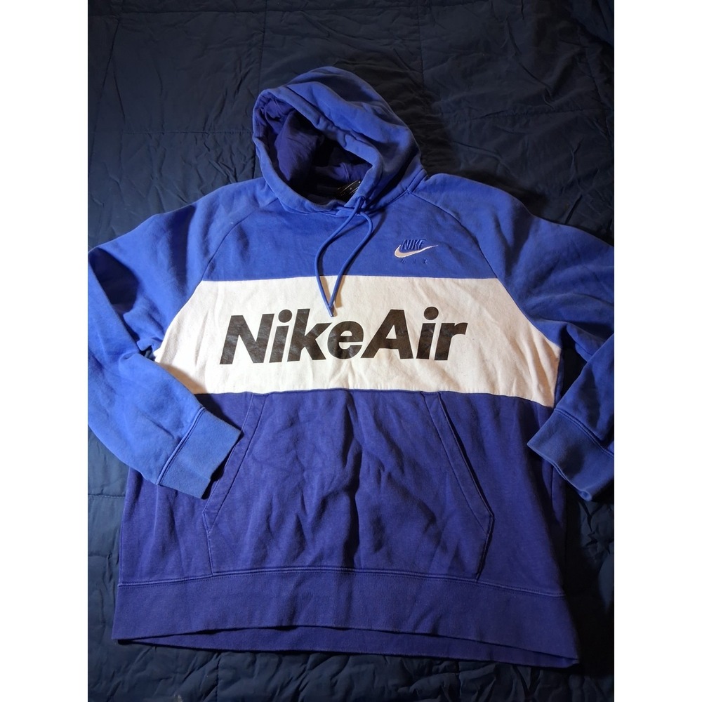 VTG Nike‎ Sportswear Air Hoodie Mens Medium Blue White Pullover Center Logo Y2K
